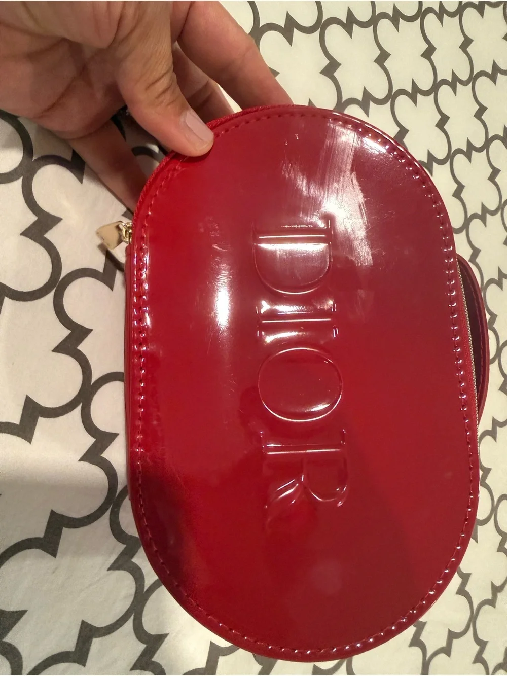 Dior Red Patent Leather Embossed Cosmetic Case